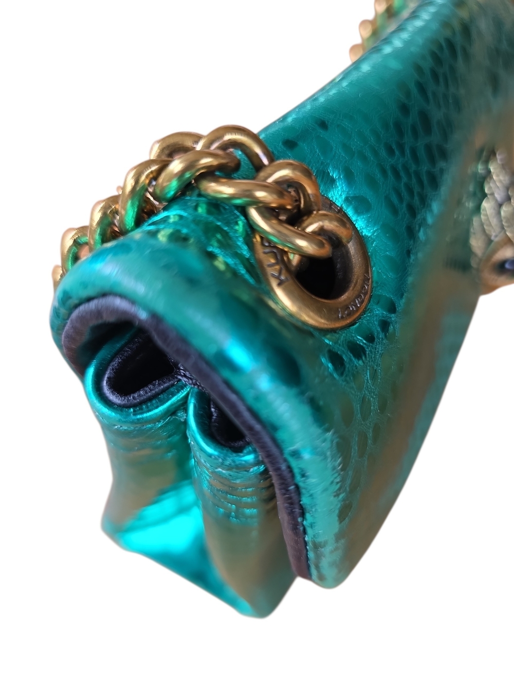 Kurt Geiger Turquoise Snake-Embossed Shoulder Bag with Gold Chain - Picture 8 of 15